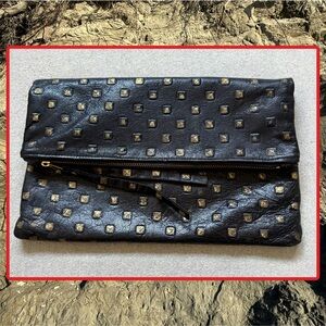 MARKETA Clutch Bag Black leather embossed with squares then painted gold 🌞